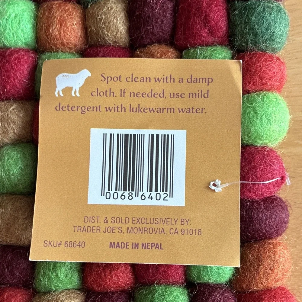NWT Trader Joe's Handcrafted Felted Wool Trivet *Read